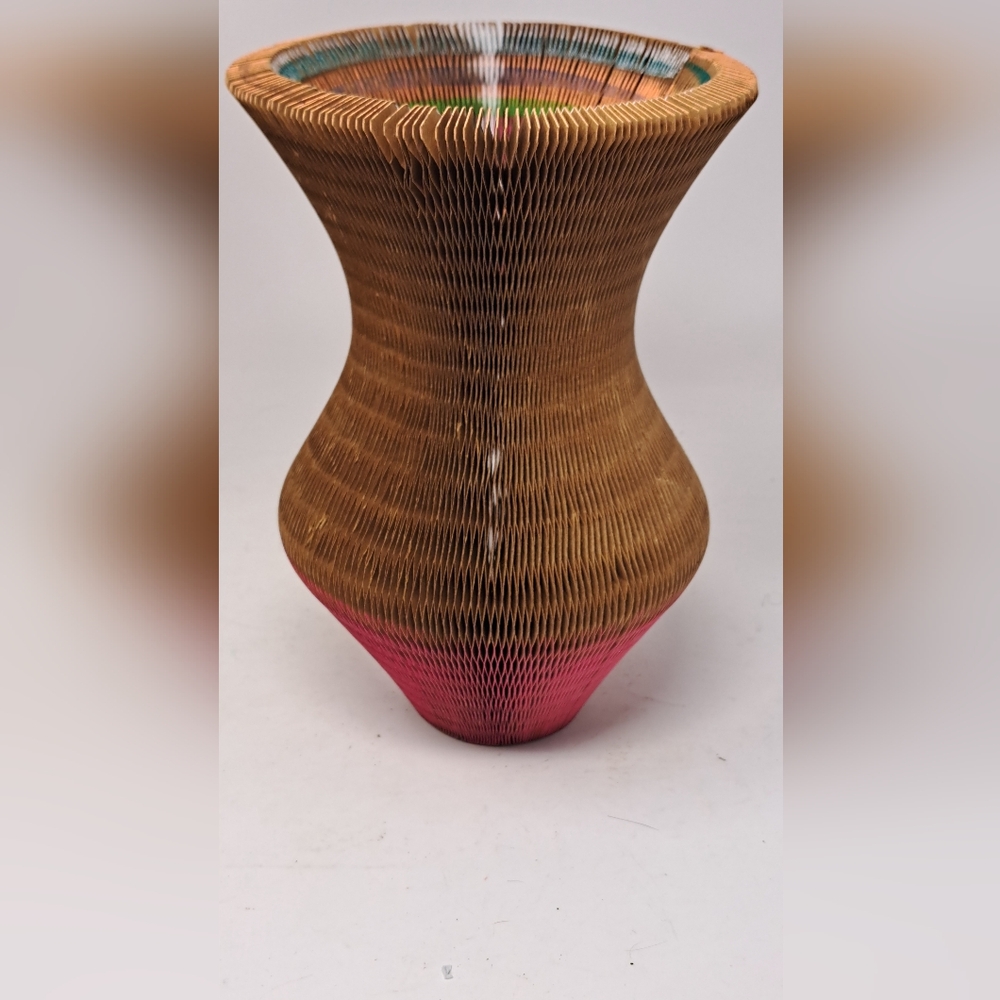 Corrugated Paper Vase Honeycomb Flip Flop Hat Vintage 70s MCM Kevin Dwyer Style